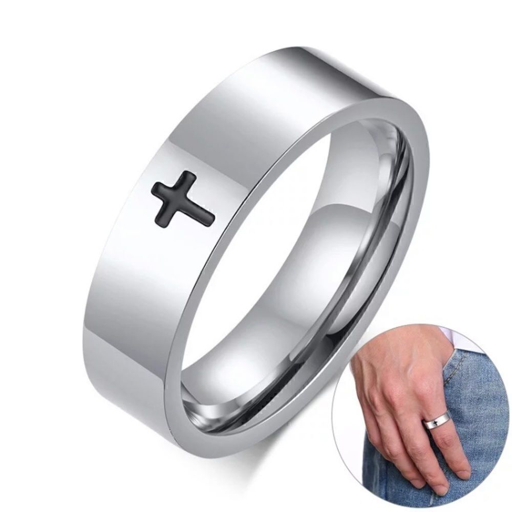 Men's Stainless Steel Black Easter Cross Ring